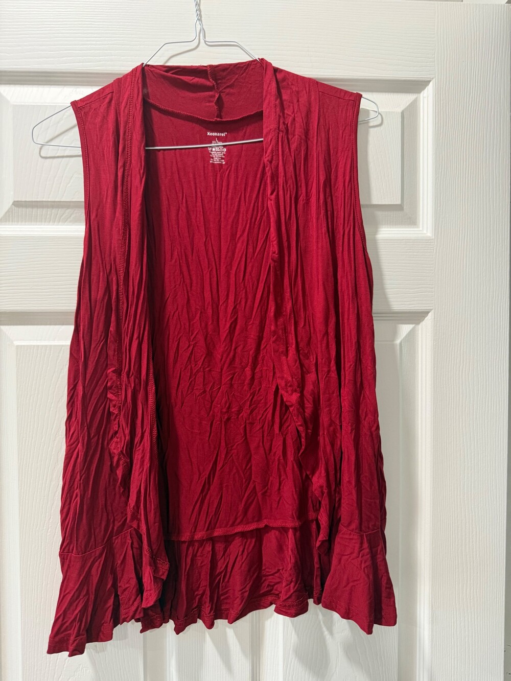 Xeoxarel Sleeveless Cardigan Large Red Rayon Spandex Vest